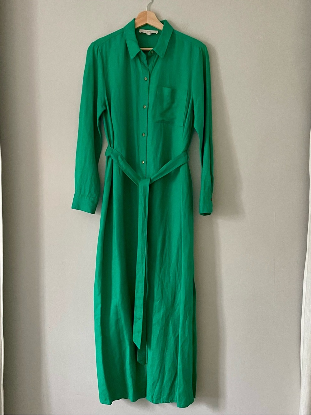 LOFT Long Sleeve Linen Blend Maxi Shirt Dress with Waist Tie